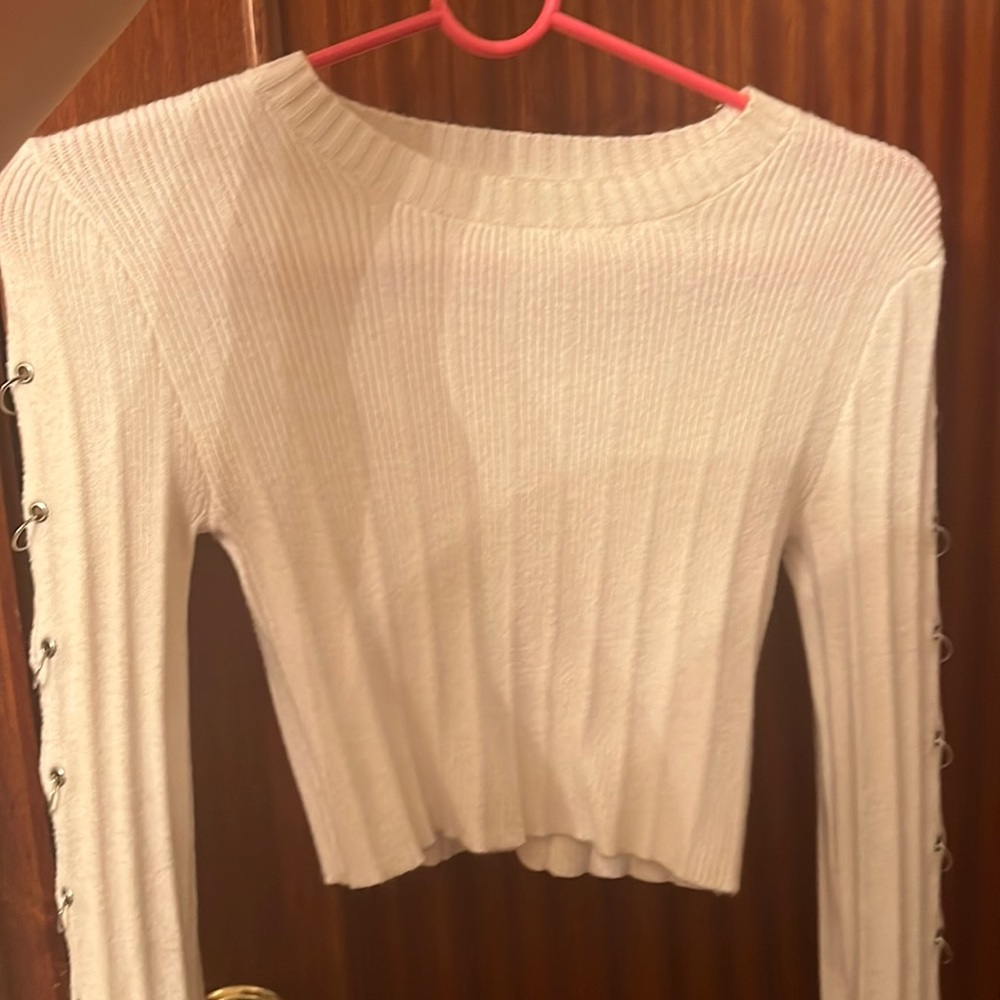 Pierced sleeve cropped sweater